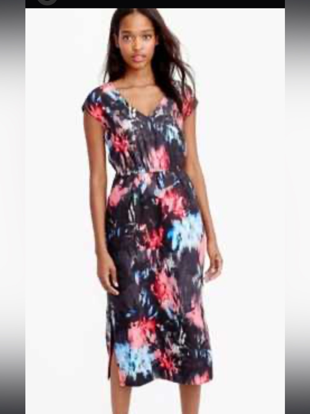 J.Crew Black Abstract Floral Midi Dress Size 4 | Cap Sleeve V-Neck Sheath